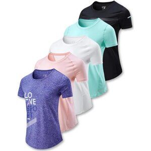 5 Pack: Women's Dry Fit Short Sleeve T Shirts, Athletic Workout Tee Tops